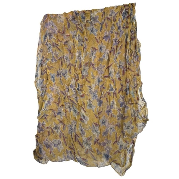 4/$25 Putumayo Rayon Semi-Sheer Floral Scarf Yellow Blue Flowers - Picture 5 of 11